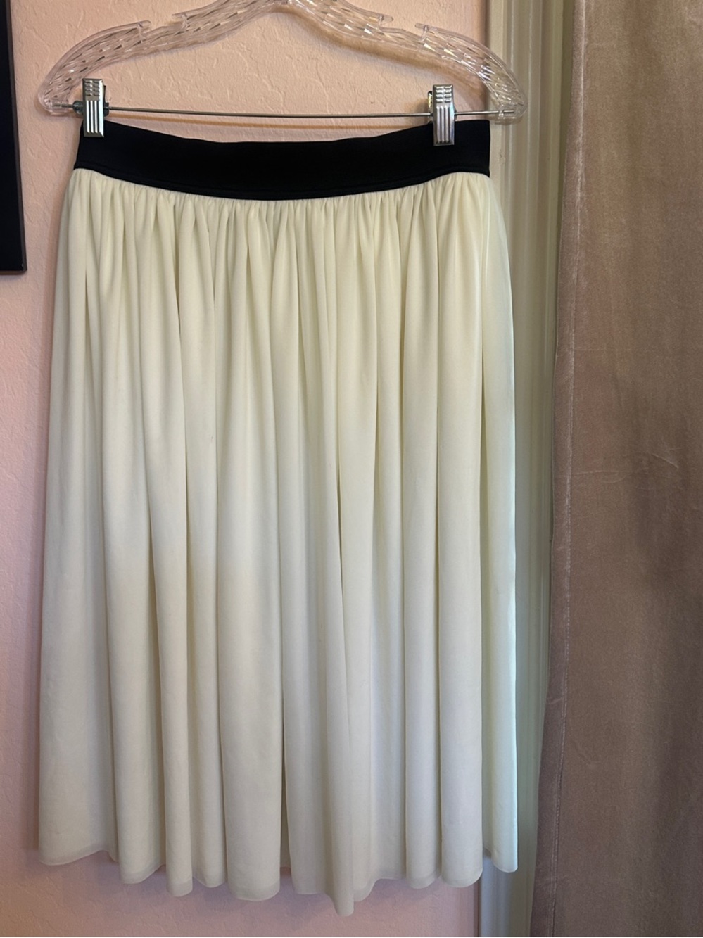 Blackmilk Cream Midi Skirt with Black Waistband